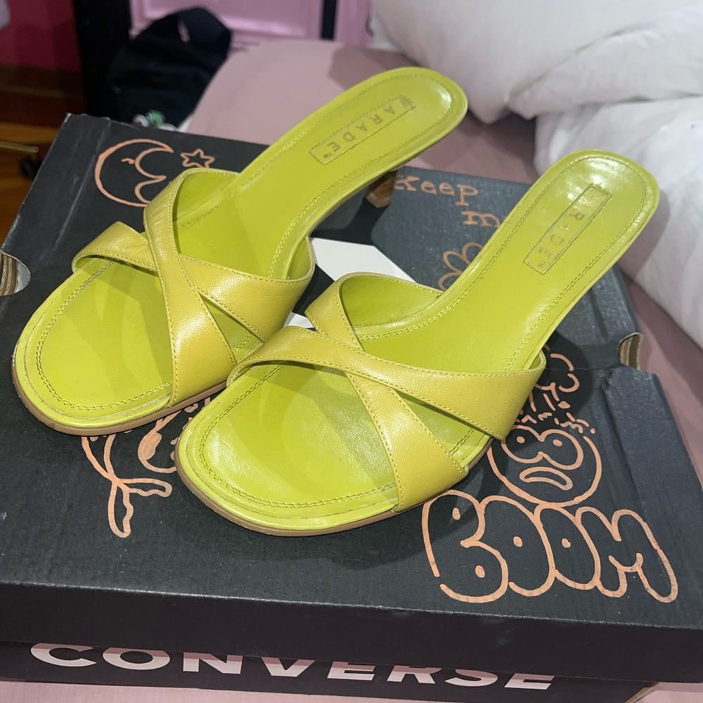 Kadee Lime Green Leather Crossover Slide Heels